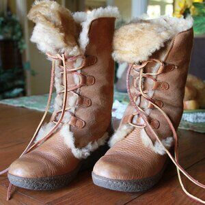 Born Footwear Leather Lace Up Mid Calf Lace Up Boots - Size: 7.5 (38.5)